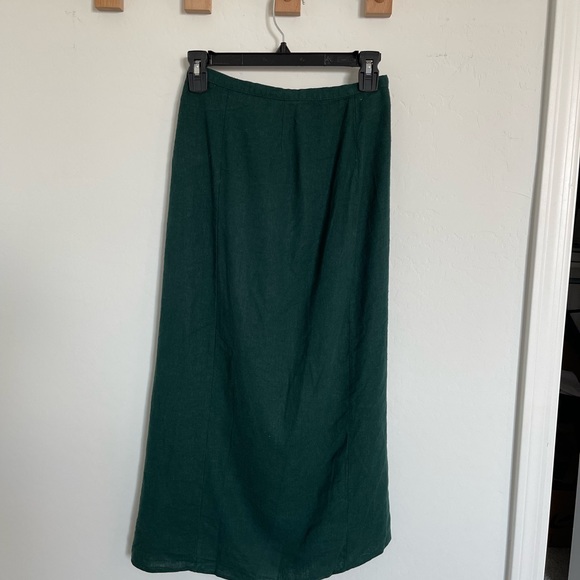 Asos midi Linen/Viscose forest green wrap skirt - Picture 2 of 7